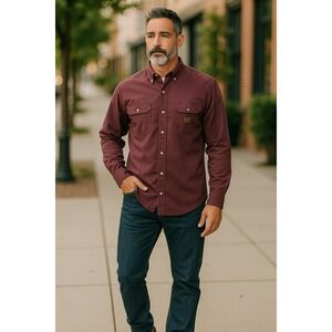 Wrangler Riggs Workwear 3W501BG Burgundy Heavy-Duty Cotton Work‎ Shirt Men's M